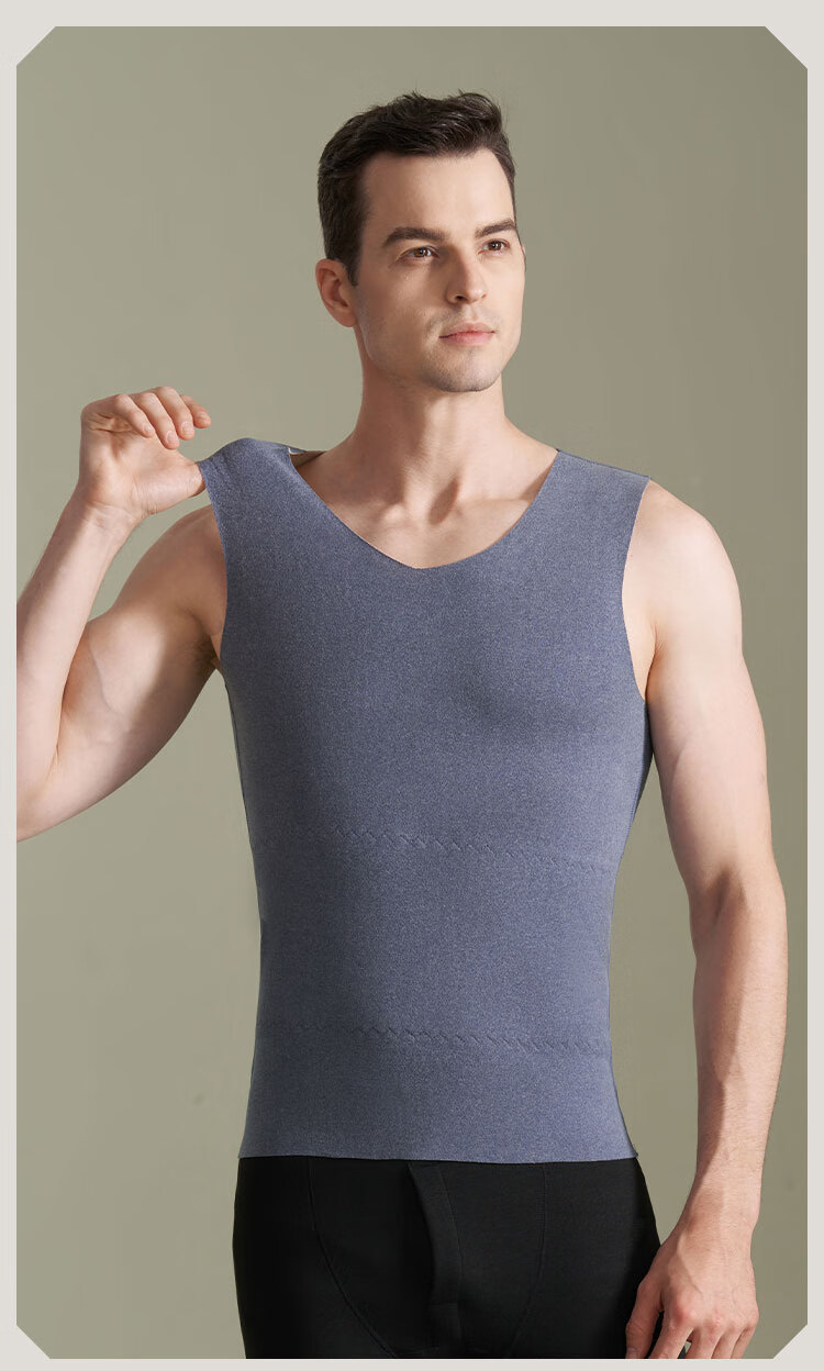 Hengyuanxiang [Contains Silk] Men's Thermal Vest, German Velvet Undershirt, Seamless Underwear, Autumn And Winter, Gray 20