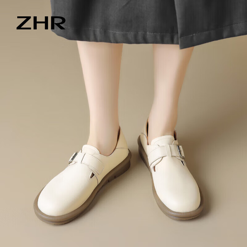 ZHR Women's Versatile Comfortable Soft-Soled Birkenstock-Style Shoes, Genuine Leather Simple Two-Way Wearable Women's Shoes, BT69, Beige, Size 35