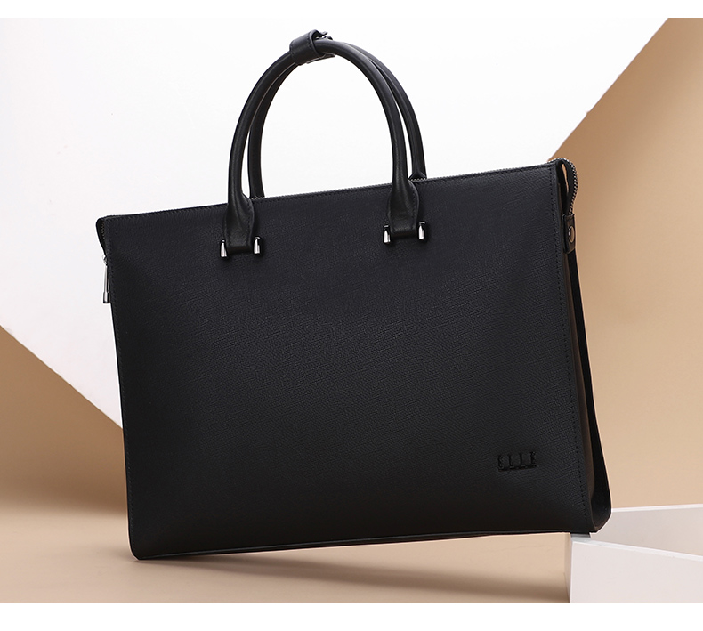 ELLE HOMME Men's Business Briefcase, Stylish Horizontal Cowhide Handbag, Large Capacity Laptop Bag for Men EA088209011 Black 2