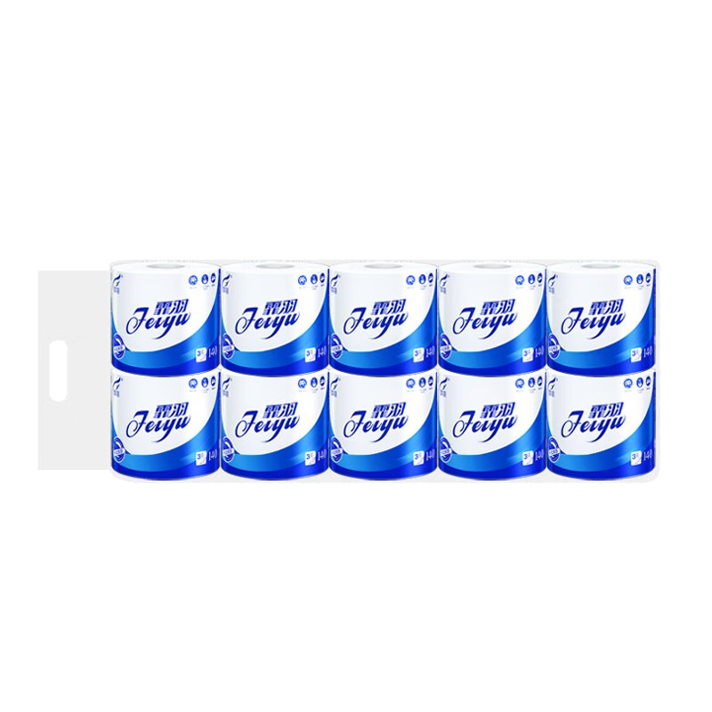 Feiyu Toilet Paper, 3-Ply, 140g*10 Rolls, Tissue Paper, Core Toilet Paper, Household Roll Paper, 4027-B
