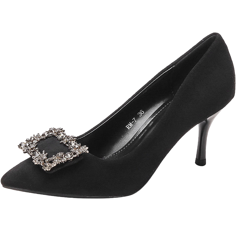 CARTELO Rhinestone Pointed Toe Pumps with Snowflake Buckle Heel KCC-6688 Black (7cm) Size 33