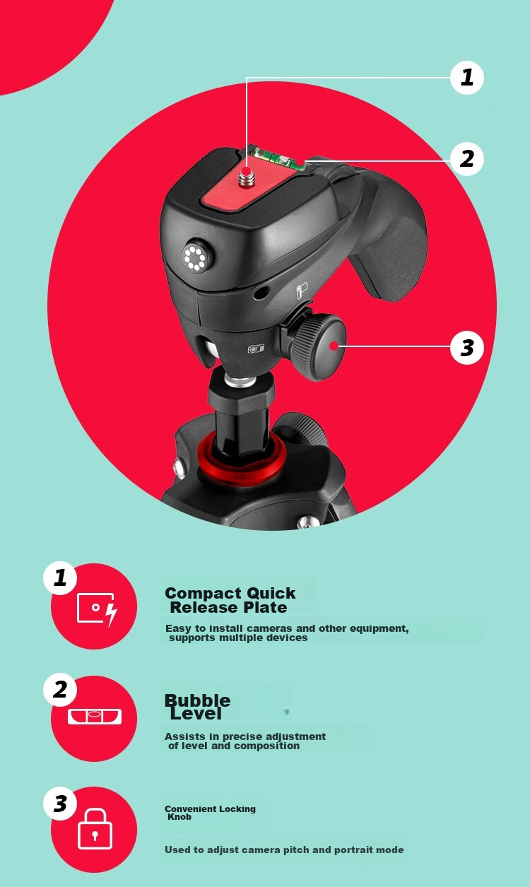 JOBY JB01760-BWW Professional DSLR Camera Tripod, Mirrorless Camera Extendable Adjustable Aluminum Alloy Portable Stand, 1.3 Meters Compatible with Sony And Canon, Load Capacity 1.5KG 9