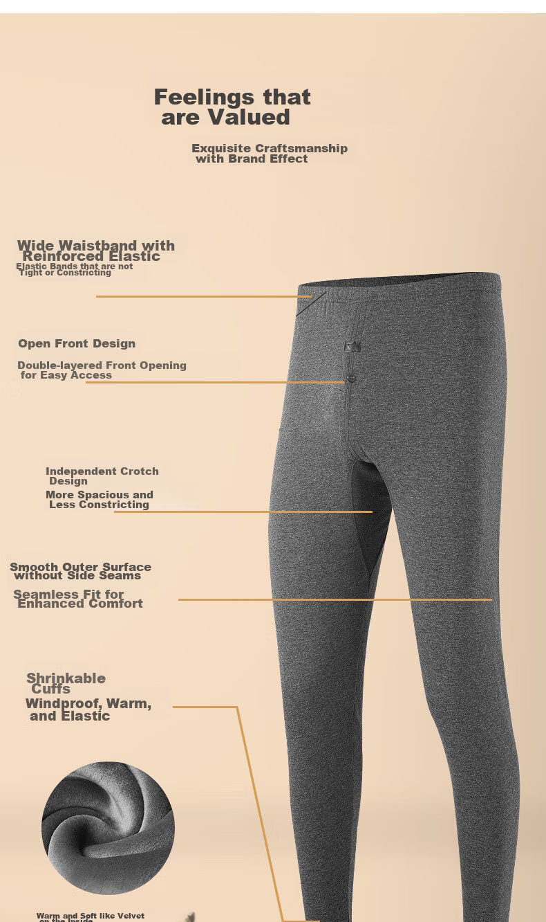 SEPTWOLVES [Upgraded Double Warmth] Thermal Underwear for Men, Autumn And Winter Fleece-Lined Thick Long Johns, Warm Inner Wear, Cold-Proof Cotton Pants 7