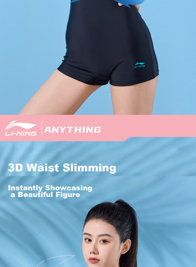 Li-Ning One-Piece Swimsuit for Women, Boyshort Style, Shaping Waist, Fashionable Gradient Color, High Elasticity, Breathable, Hot Spring Resort Swimwear, 481 Red And Blue, Size L 7