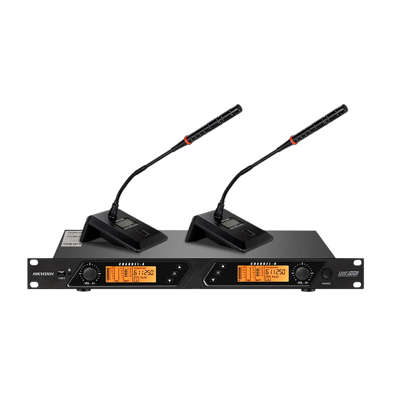 HIKVISION Dual Wireless Microphone System with Desktop Long Pole Gooseneck Microphone for Conference Rooms, Lectures, UHF High-Fidelity Podium, Anti-Interference Automatic Frequency Matching, Anti-Howling Training And Broadcasting