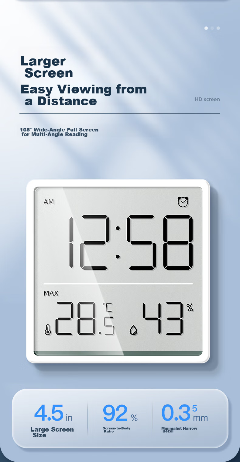 Mashi Temperature And Humidity Meter, High-Precision Color Screen Clock, Home Magnetic Wall-Mounted ABS Material Indoor Electronic Clock 3