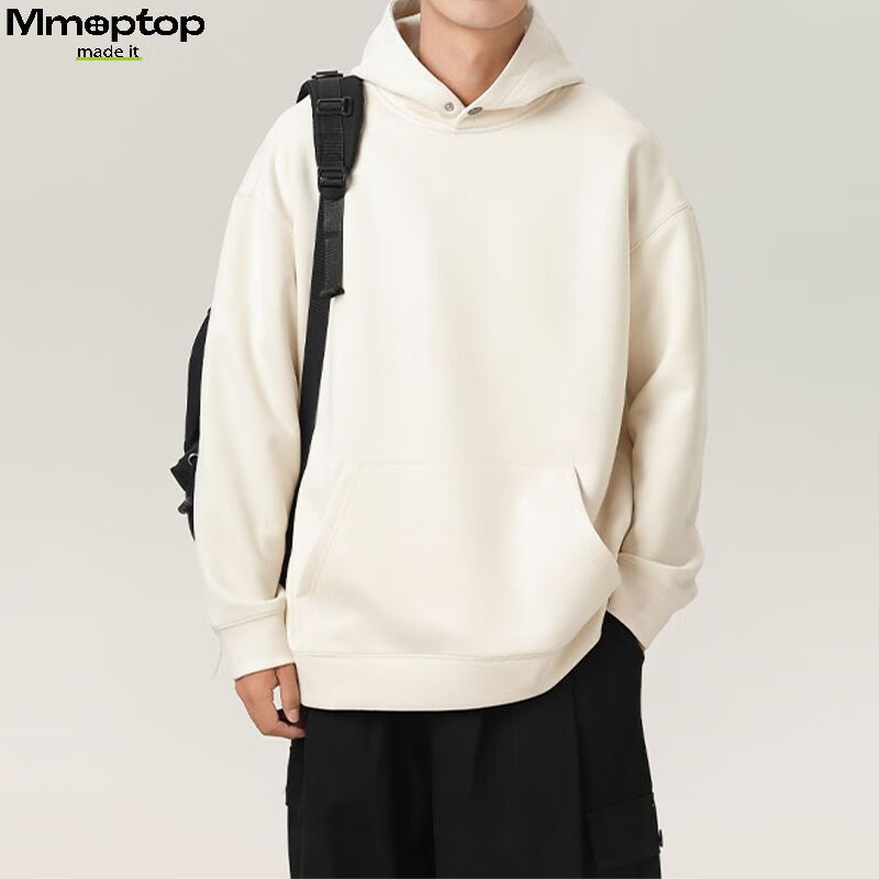 MMOPTOP American-Style Suede Milk Silk Sweatshirt for Men, Autumn And Winter Casual Hooded Top VE55151 Beige XL