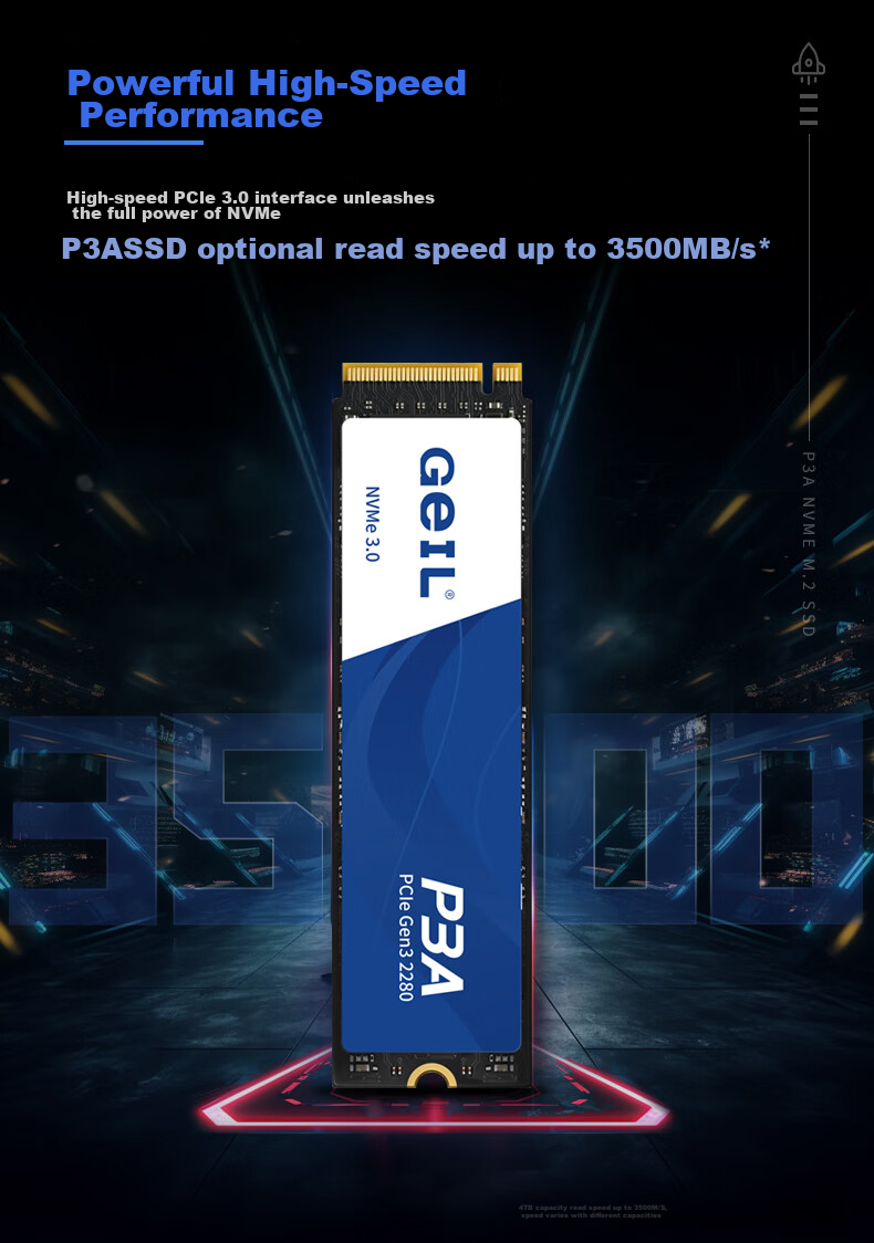 GEIL Jinbang 500GB SSD Solid State Drive, M.2 Interface PCIe 3.0 (NVMe Protocol), Desktop And Laptop Hard Drive, High-Speed 2800MB/S, P3A Series 4