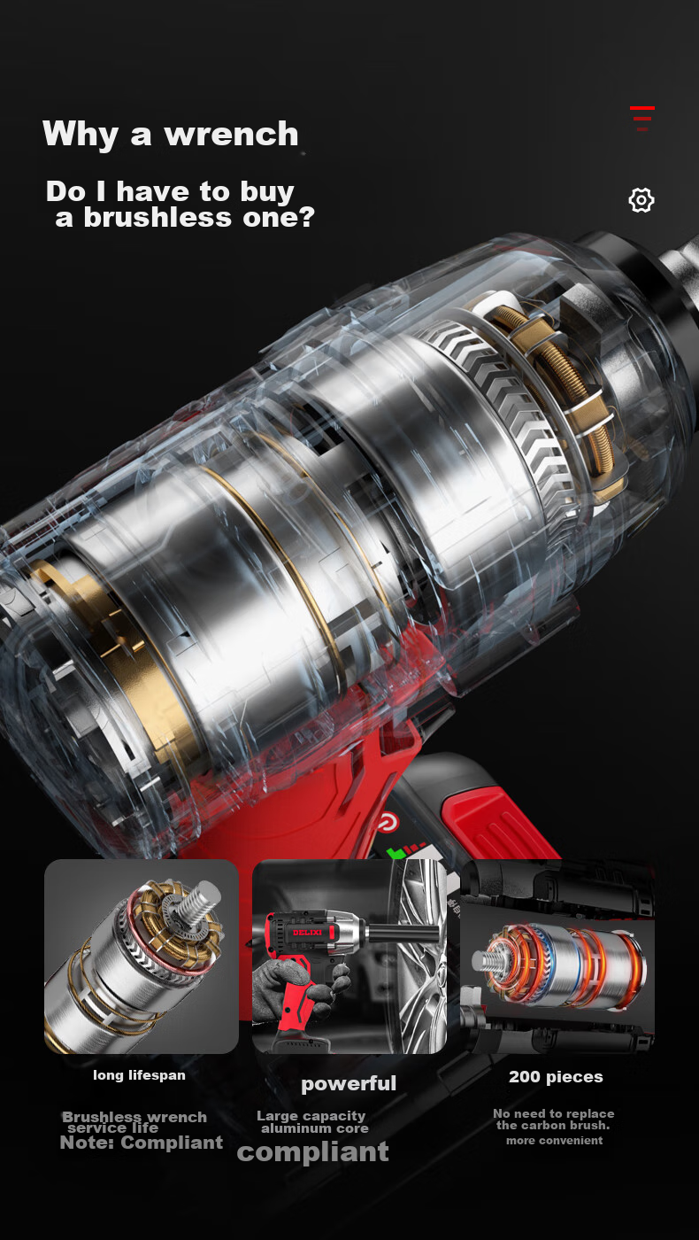 Deli Xidianqi Brushless Electric Wrench, Lithium Battery Electric Impact Wrench, Auto Repair And Maintenance Kit, Power Tool Wrench, High Torque Impact Wrench 9