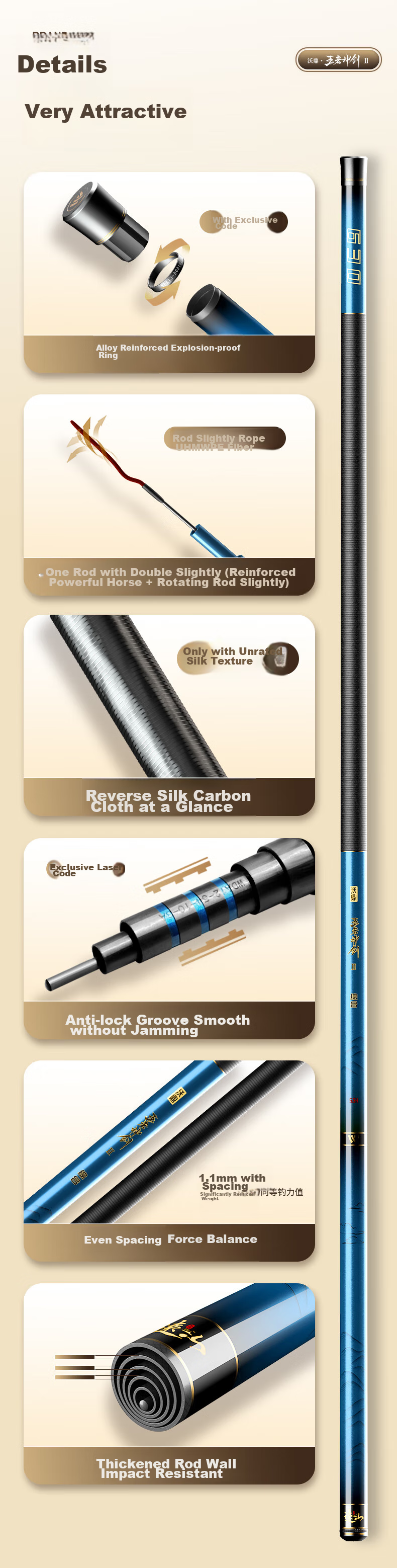 Woding Wangzhe Shenjian Second Generation Fishing Rod, Carbon Fiber Ultra-Light Crucian Carp Rod, All-Purpose Fishing Pole, Platform Fishing Hand Rod, 8.1 Meters, 5.5H 12