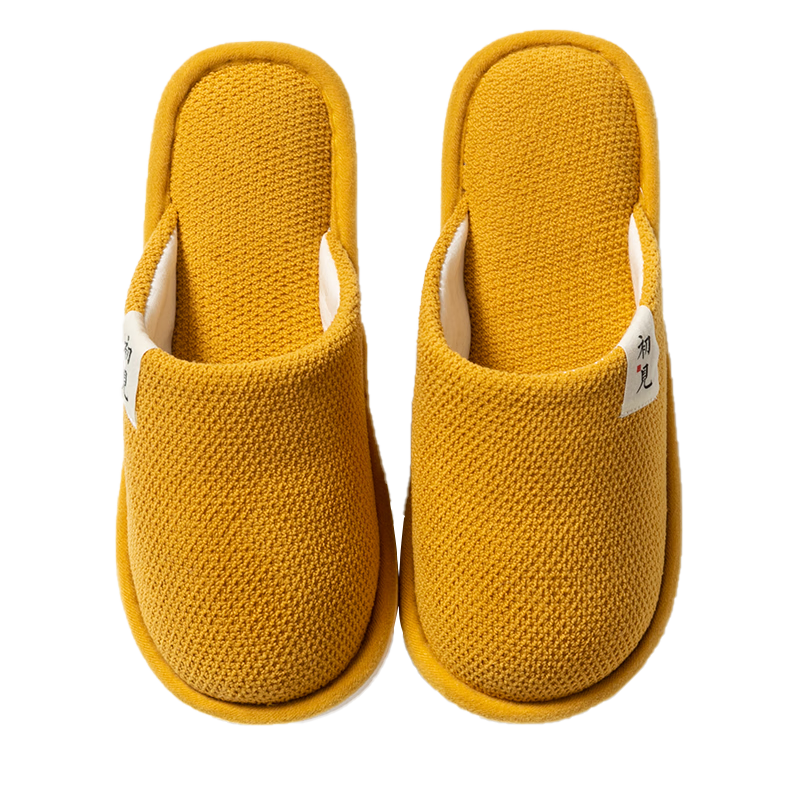 GUOLUOFEI Spring And Autumn Cotton Slippers for Men And Women, Indoor Home Wooden Floor Slippers for All Seasons Spring Autumn Winter, Ginger Yellow Color Size 38-39
