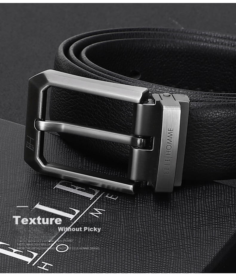 ELLE HOMME Men's Leather Belt, Fashionable Pin Buckle Waistband, Top-Grain Cowhide Casual Trouser Belt for Men 35813, Birthday Gift for Me 3