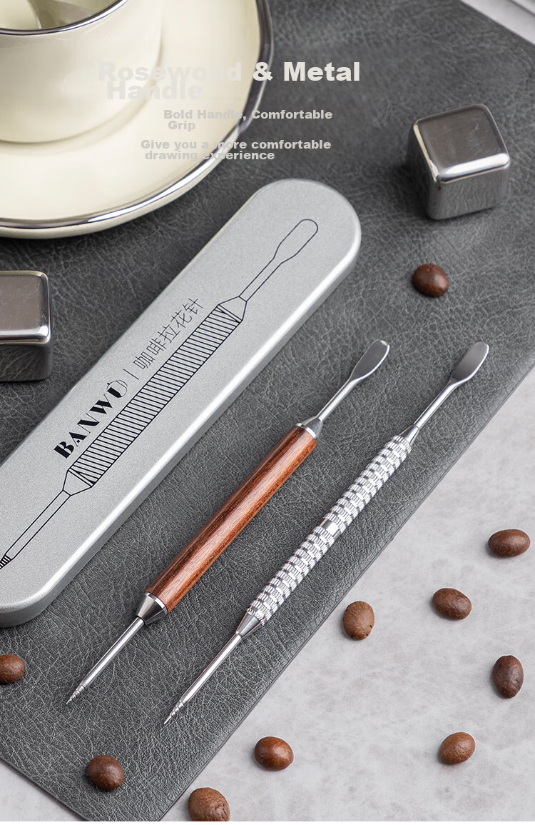 Banwushenghuo Coffee Latte Art Needle, Carving Needle, Latte Art Pen with Wooden Handle, Coffee Latte Art Tool, Flower Needle, Decorative Flowering Rod, Flowering Needle 9