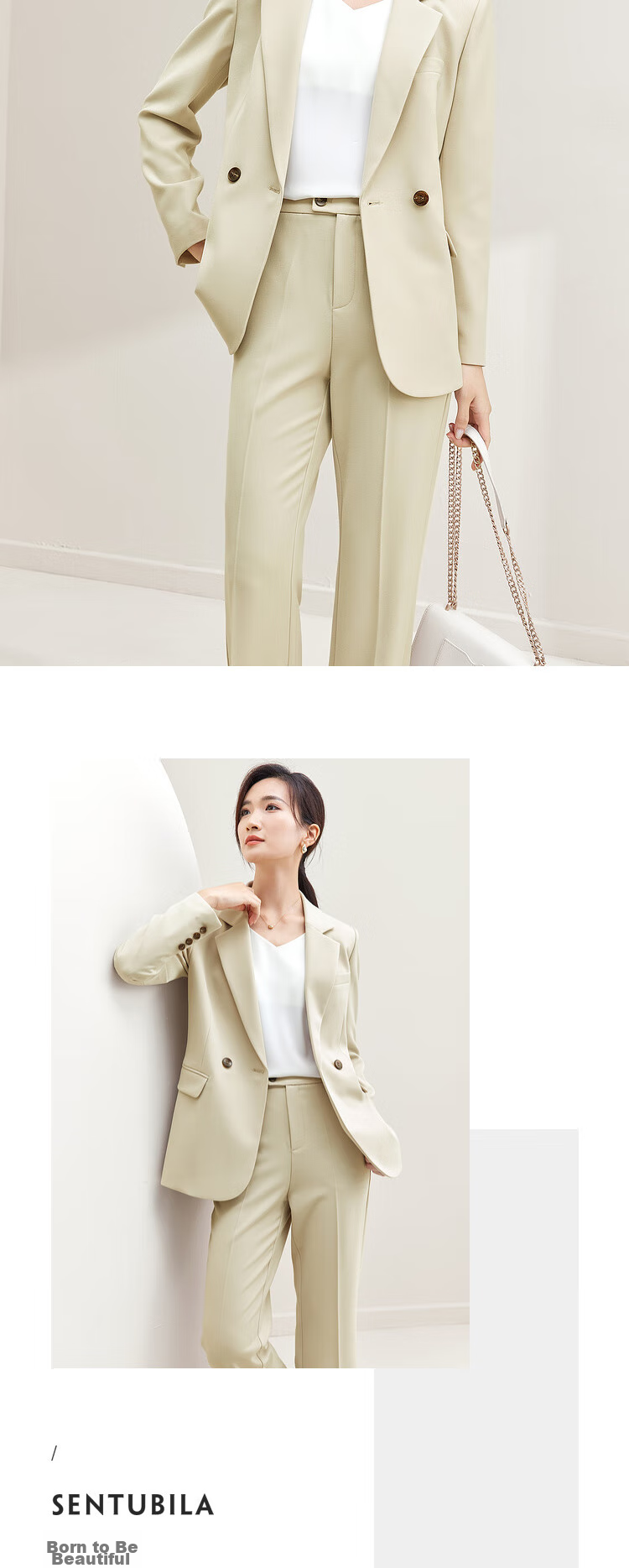 Sentubila Women's Professional Commuter Suit Set Spring Autumn Wrinkle-Resistant Non-Iron Blazer and Pants Two-Piece Interview Business Suit 13