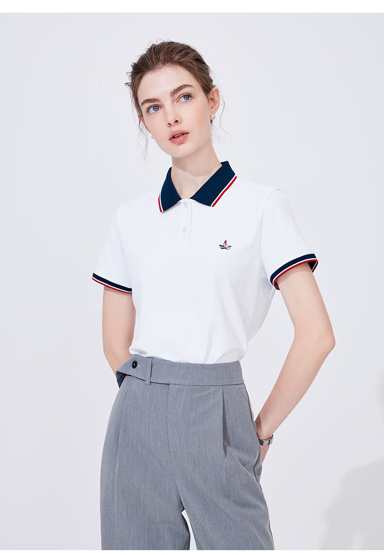 Navigare Women's Slim-Fit Lightweight Short-Sleeve Polo Collar T-Shirt, Casual Commuter Top, 2325524506 16