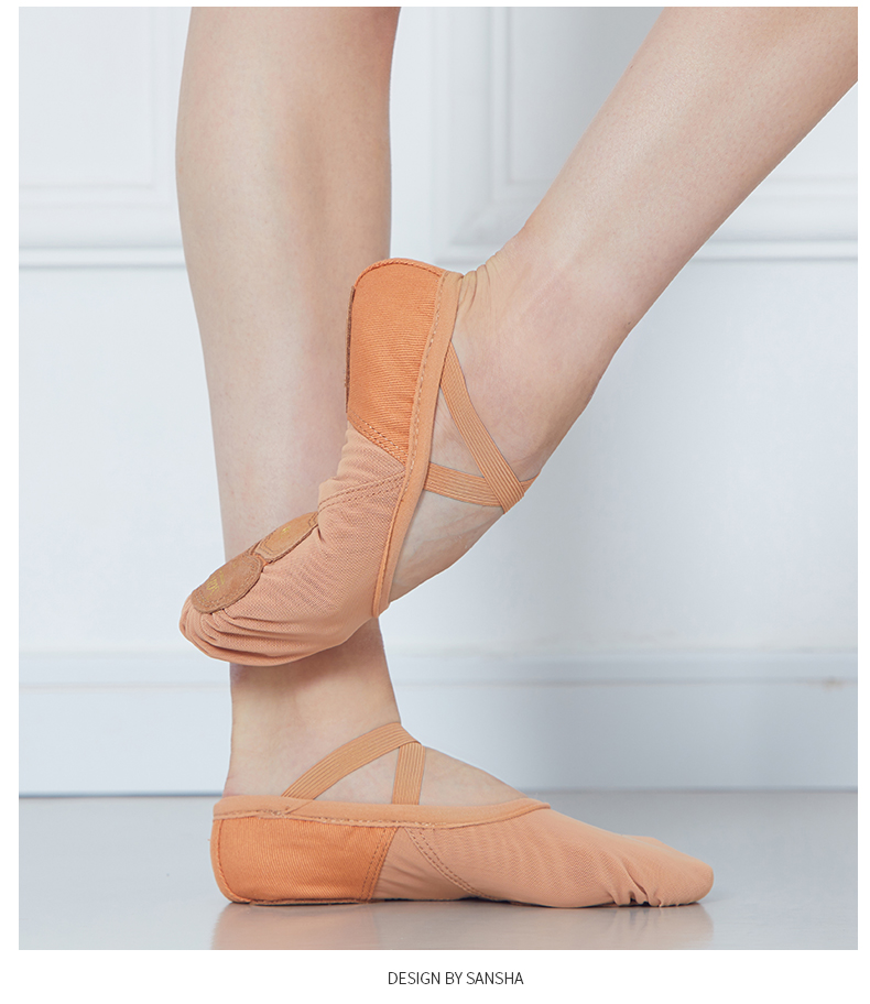 Sansha Adult Ballet Practice Shoes, Elastic Mesh with Leather Sole, Cat Paw Dance Shoes, Breathable Soft Shoes, 357X Meat Size 37 7