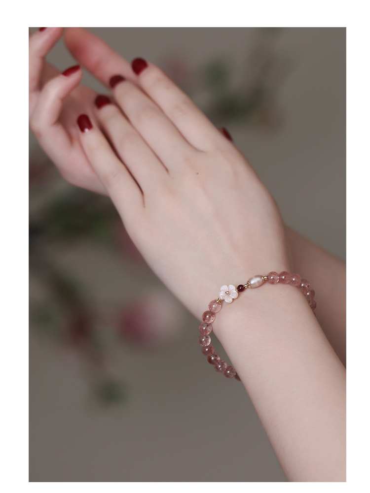 Fenghuangniepan Natural Strawberry Crystal Bracelet for Women, 2026 New Peach Blossom Pink Crystal Beaded Bracelet, Birthday Gift for Girlfriend 12