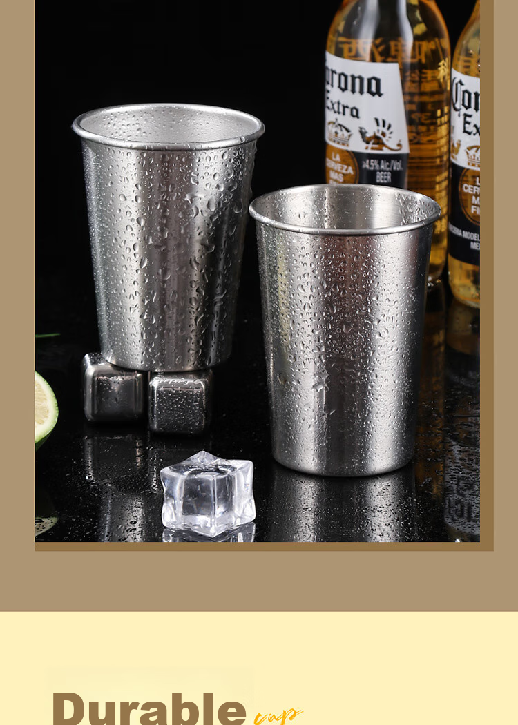 BJ 304 Stainless Steel Beer Mug Cold Drink Juice Cup Coffee Mug Shatterproof Home Beer Water Cup 350ML Single Pack 6