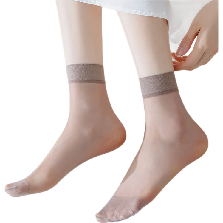 LangSha Silk Stockings for Women, Short Crystal Silk Socks, Ultra-Thin Flesh-Colored Transparent Wear-Resistant Anti-Snag Mid-Calf Socks, Women's 20 Pairs Set