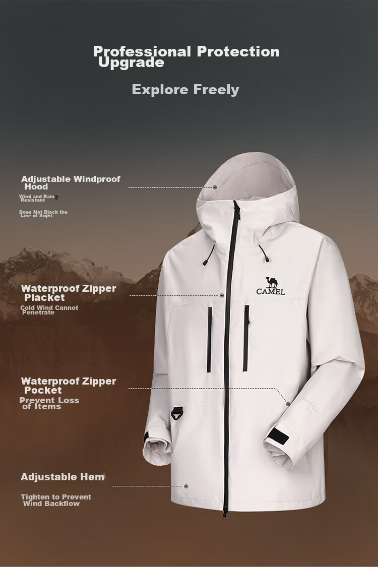 CAMEL Women's Hard Shell Single-Layer Waterproof Windproof Jacket New Outdoor Mountaineering Coat for Men 6