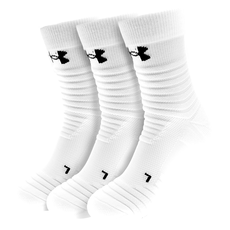 Under Armour Basketball Socks, Athletic Socks for Men And Women, Running Badminton Odor-Resistant Mid-Calf Cotton Socks, White XL Size Three-Pair Pack