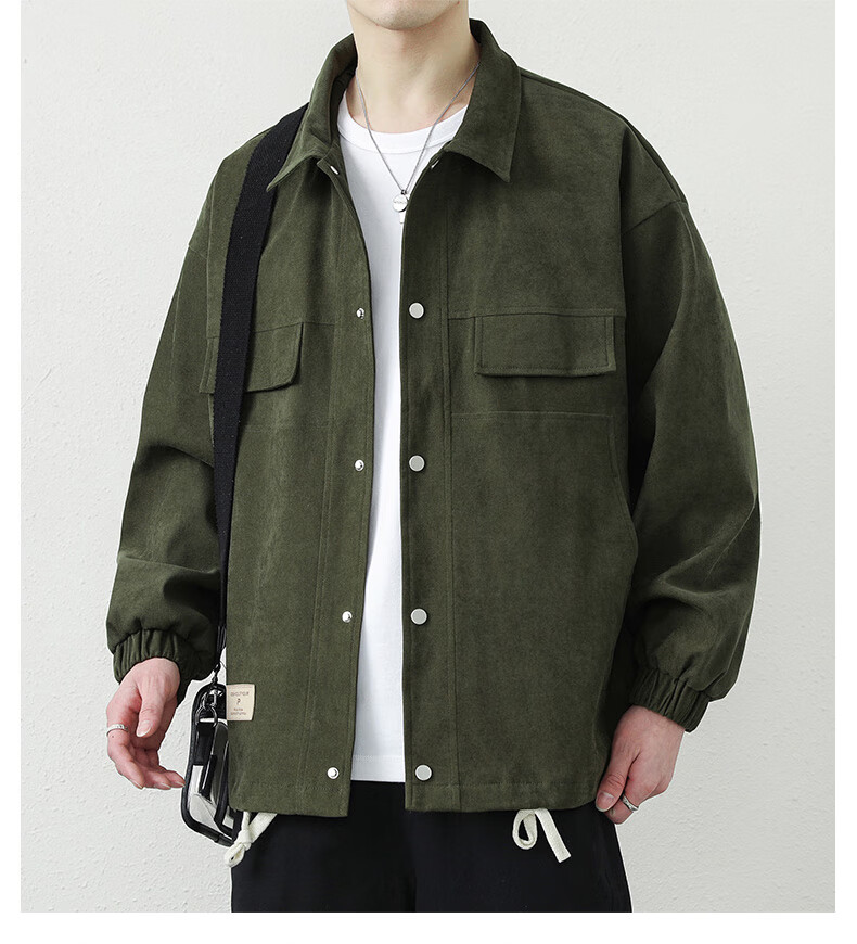 Dingfengbaoluo Men's Jacket, Summer Casual Versatile Lapel Loose Trendy Workwear Retro Coat, 2303 Khaki Color M 19