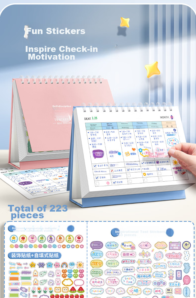 DiLe Self-Discipline Check-In Notebook, A5 Size, Habit Formation, Time Management, Daily Check-In Table, Weekly Planner, Monthly Goal Setting, Study Notebook, 59 Pages/Book, KBX-2227A, Princess Lady 9