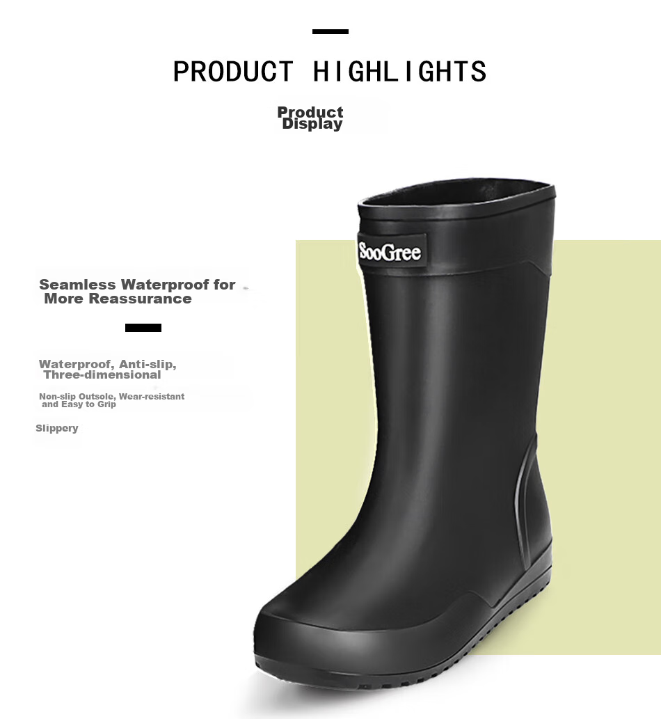 SooGree Men's Mid to High-Top Rain Boots, Stylish Wear-Resistant Waterproof Non-Slip Beach Shoes, Protective Work Shoes for Food Delivery 8