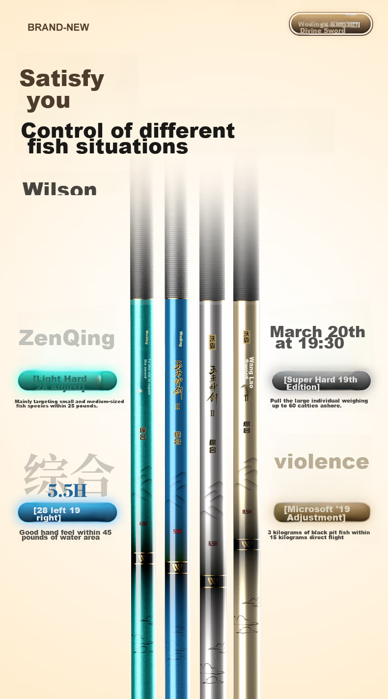Woding Wangzhe Shenjian Second Generation Fishing Rod, Carbon Fiber Ultra-Light Crucian Carp Rod, All-Purpose Fishing Pole, Platform Fishing Hand Rod, 8.1 Meters, 5.5H 3