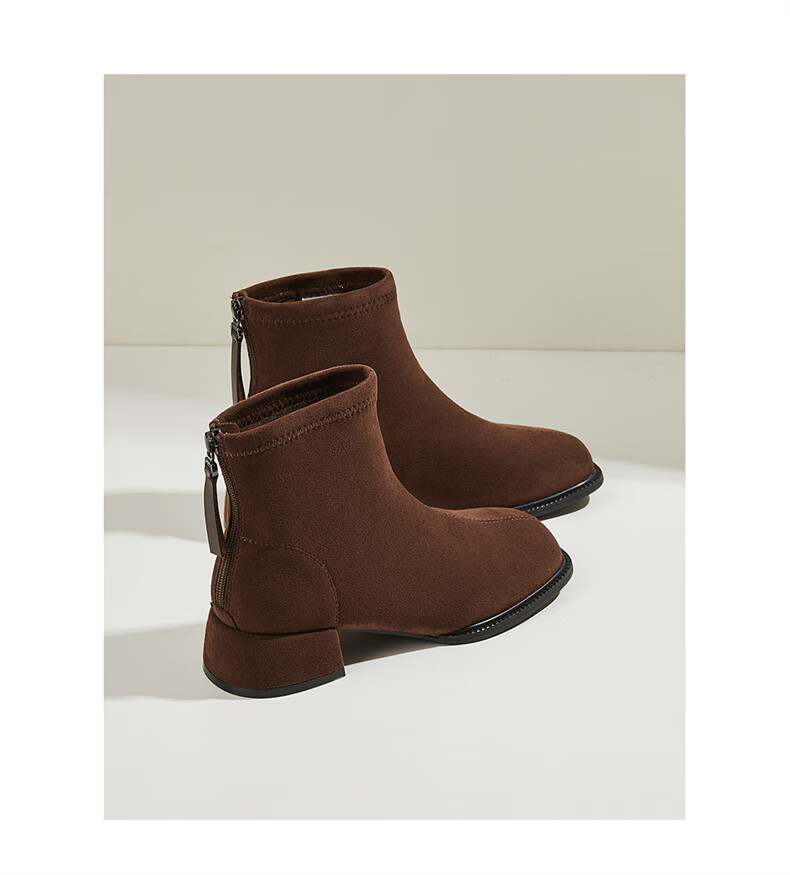 Daphne Women's Winter Fleece-Lined Suede Chunky Heel Ankle Boots Black Size 39 10