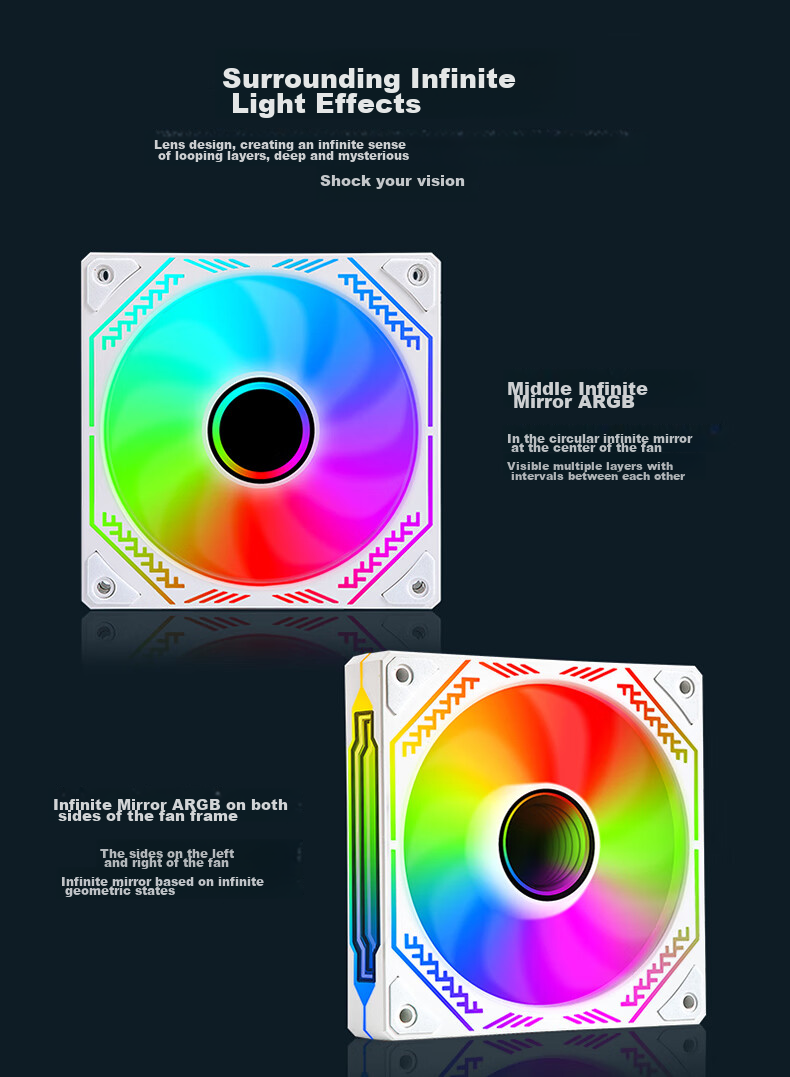 BUBALUS Phantom Mirror, White Straight Blade, ARGB RGB Fan, 12cm Straight Air Outlet Case Fan, 4PIN PWM Intelligent Temperature-Controlled Speed Fan, Light Synchronizatio 2