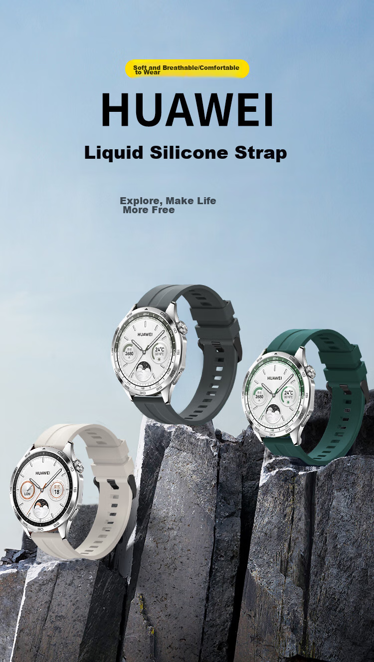 MSSM Compatible Huawei Watch Band for Watch5/4/GT6/GT6pro/5/4pro/3/buds/Honor Skin-Friendly Silicone Watch Strap [Space Gray] 46/48mm Dial 2