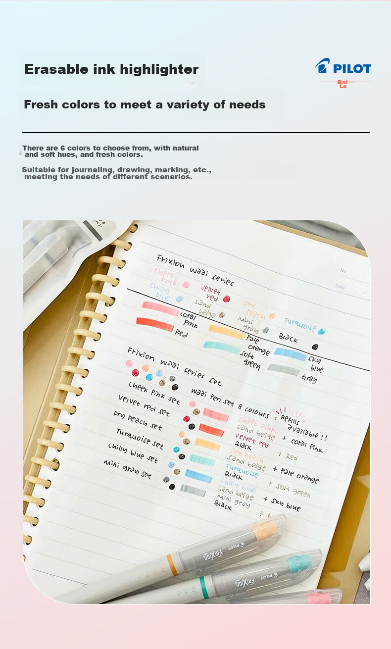 PILOT Waai Series Highlighter, Non-Bleeding Marker Pen, Fluorescent Pen for Students, Stationery SFL-SLFW Natural Color Red 7