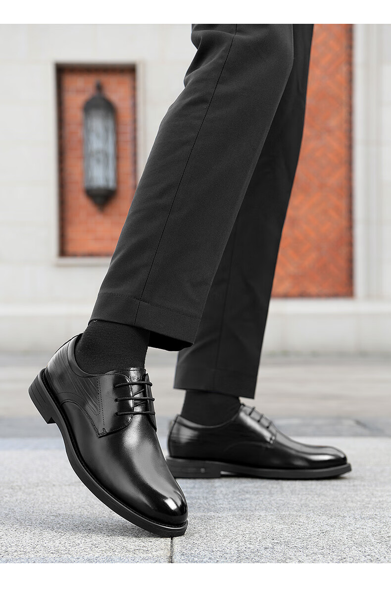 HLA Men's Business Casual Shoes First Layer Cowhide Formal Shoes British Style Black 38 3