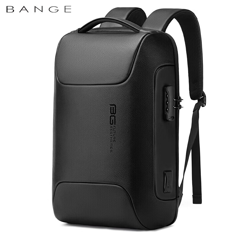Bange Genuine Leather Backpack for Men, Simple Business Style, 15.6-Inch Laptop Bag, Travel Bag, 520 Gift, 6622 Black