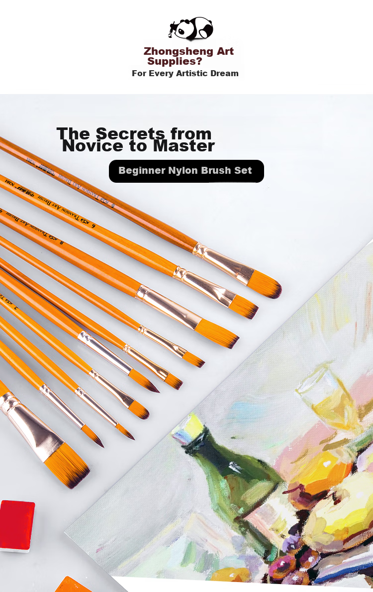 Transon 10-Piece Nylon Gouache Brush Set Oil Painting Brushes Acrylic Brushes Yellow Handle Black Gold Nylon Paint Watercolor Brushes for Beginners Art Supplies Painting Materials Knight Art Sketching 1