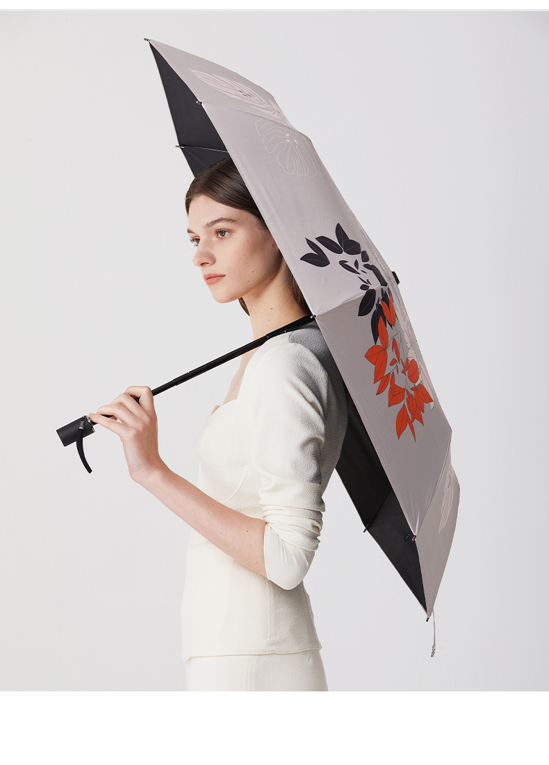 MARJA KURKI Summer Sun Protection Umbrella, Manual Dual-Purpose for Rain Or Shine, Printed Three-Fold Black Gel Parasol, Women's Gift Box Set, Hushanmi 6