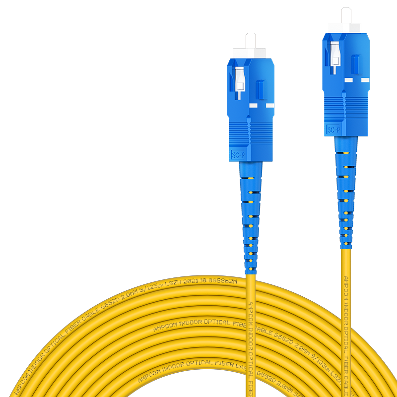 AMPCOM Fiber Optic Patch Cable SC-SC Telecom Grade 9/125μm Single-Mode Single-Core Optical Transceiver Pigtail Home Fiber Optic Cable Low Smoke Zero Halogen 3 Meters ASM2SC1203