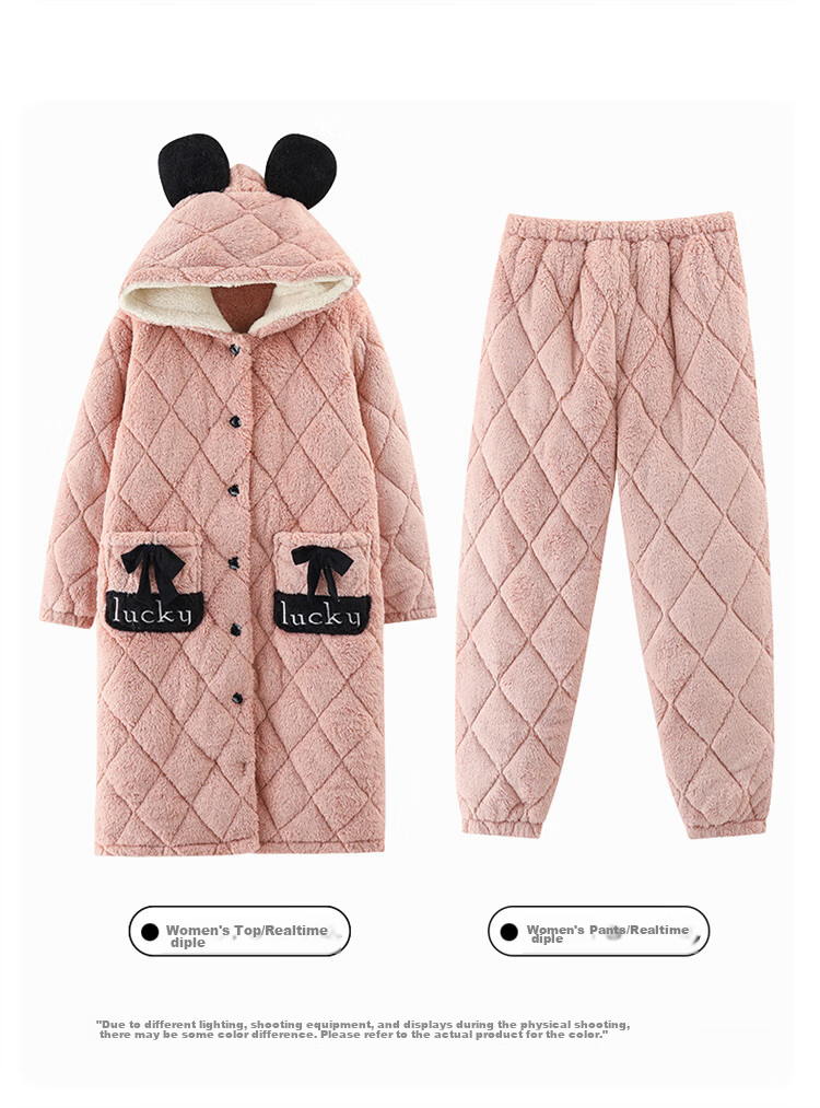 LangSha Couple's Winter Three-Layer Padded Sleepwear, Men's Thickened Coral Fleece Warm Loungewear, Plus Size Home Wear 13