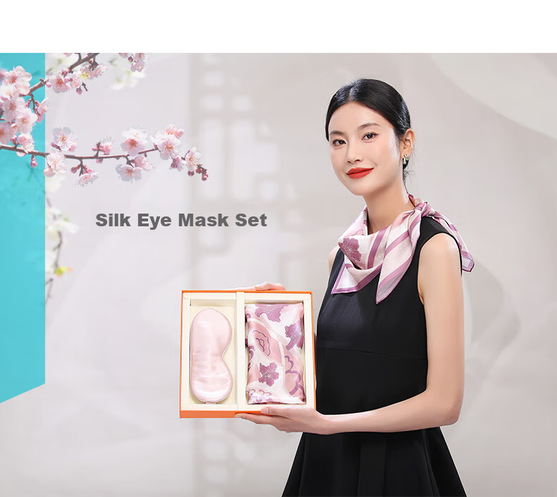Hangsilu Silk Scarf Sleep Mask Set, Mulberry Silk Shawl, Gift for Mom Or Wife, Mid-Autumn Festival High-End Practical Birthday Present 13