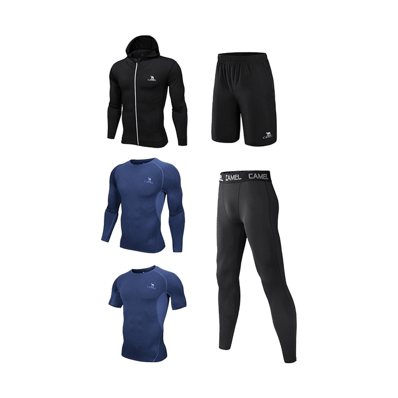 CAMEL Men's Sports Workout Set, Five-Piece New Long Sleeve And Pants Quick-Dry Running Basketball Training Sportswear