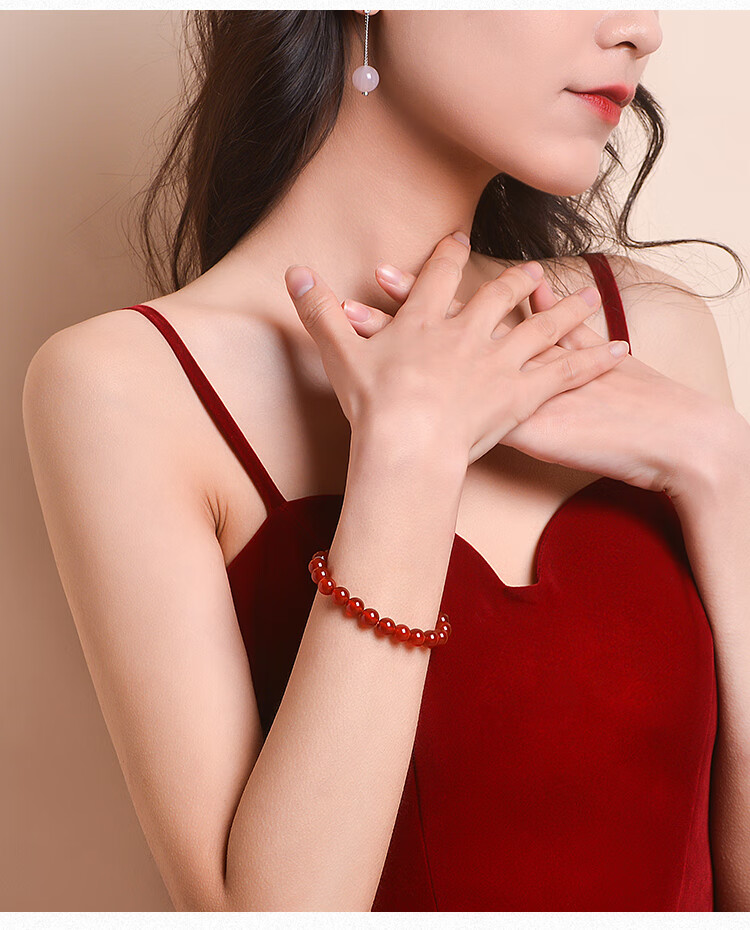 Istone Red Agate Bracelet, Couple's Beaded Bracelet, 12mm, New Chinese Style, Birthday Gift for Girlfriend 10