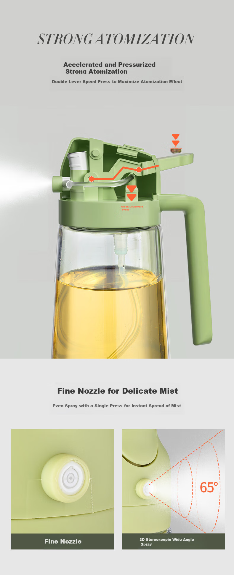 Suncha Oil Dispenser, Oil Pouring And Spraying All-In Glass Oil Bottle for Cooking Oil, Kitchen Use, Non-Drip, Olive Gree 6