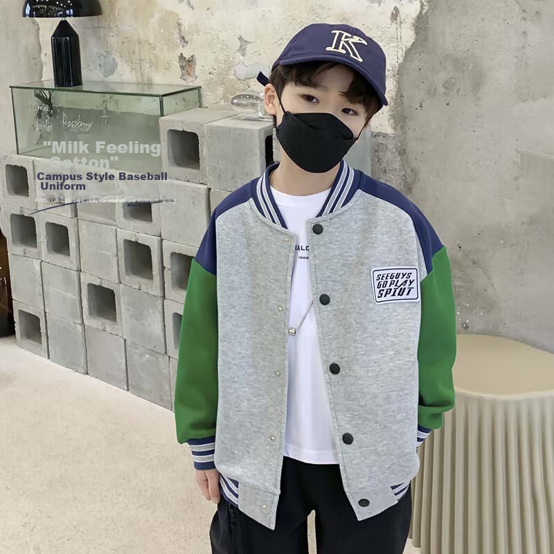 Zuoxi Boys' Baseball Jacket, Autumn Wear 2026 New Style, Children's Spring And Fall Jacket, Korean-Style Trendy Outerwear, Gray, Size 110