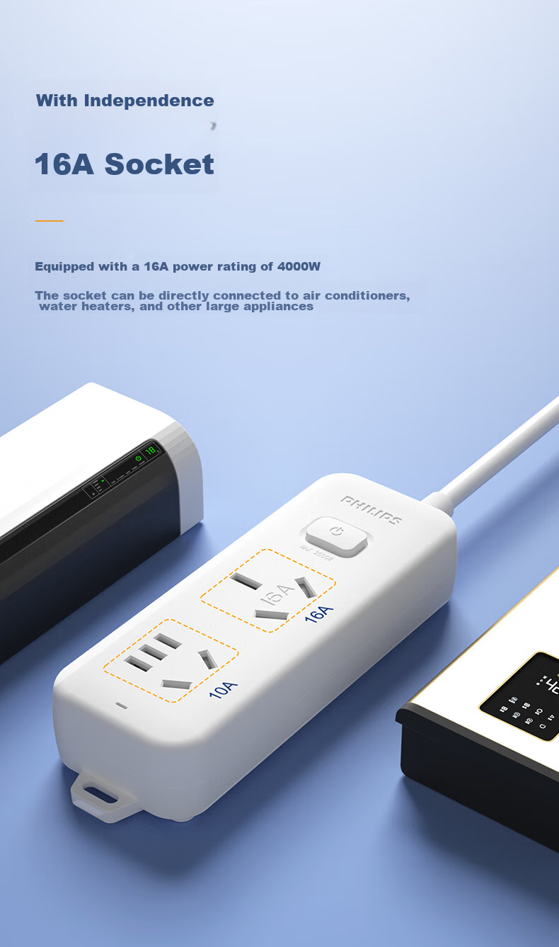 PHILIPS 16A High-Power Socket, 1 Outlet, 0.8 Meter, Specially Designed for Air Conditioners And Water Heaters, Power Strip/power Bar/power Board/power Cord 5