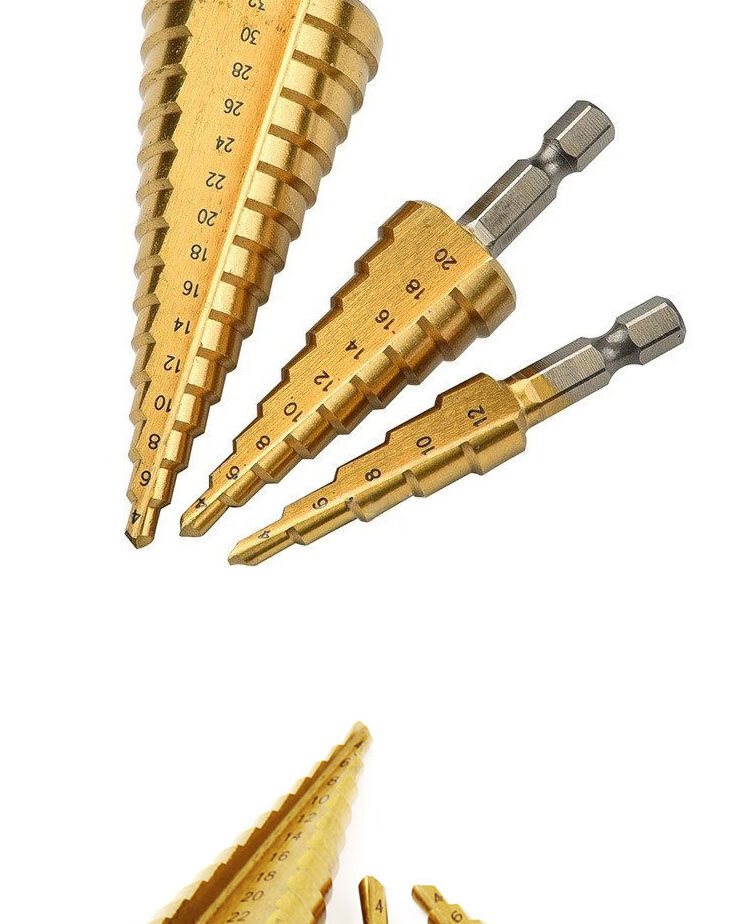 Bingyu Hex Shank Straight Groove Step Drill Bit Tower Step Reamer Metal Hole Opener 9 Steps 4-20mm 4