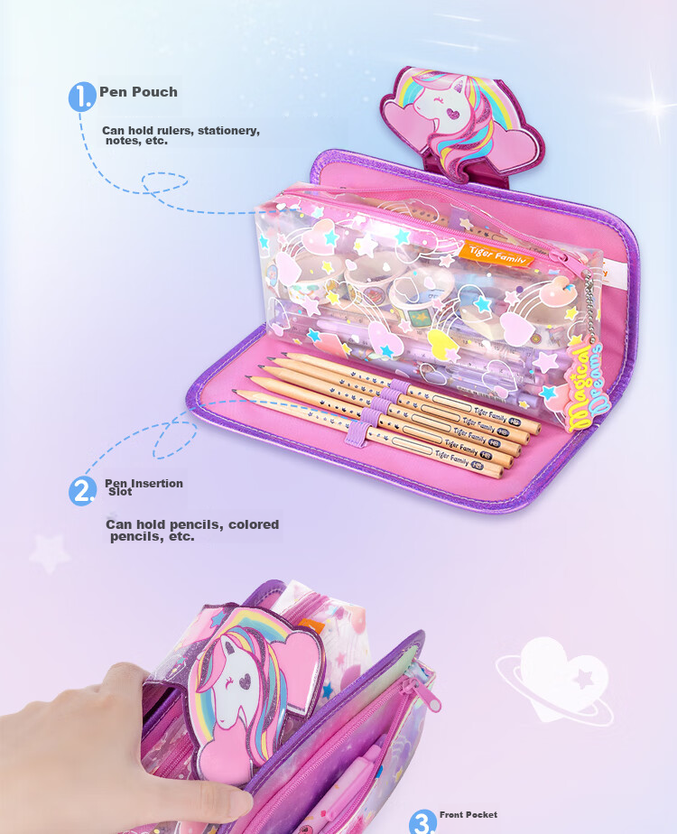 TigerFamily Large Capacity Stylish Pencil Case for Primary School Students, Lightweight Stationery Box for Children, New Year Gift for Boys And Girls 10