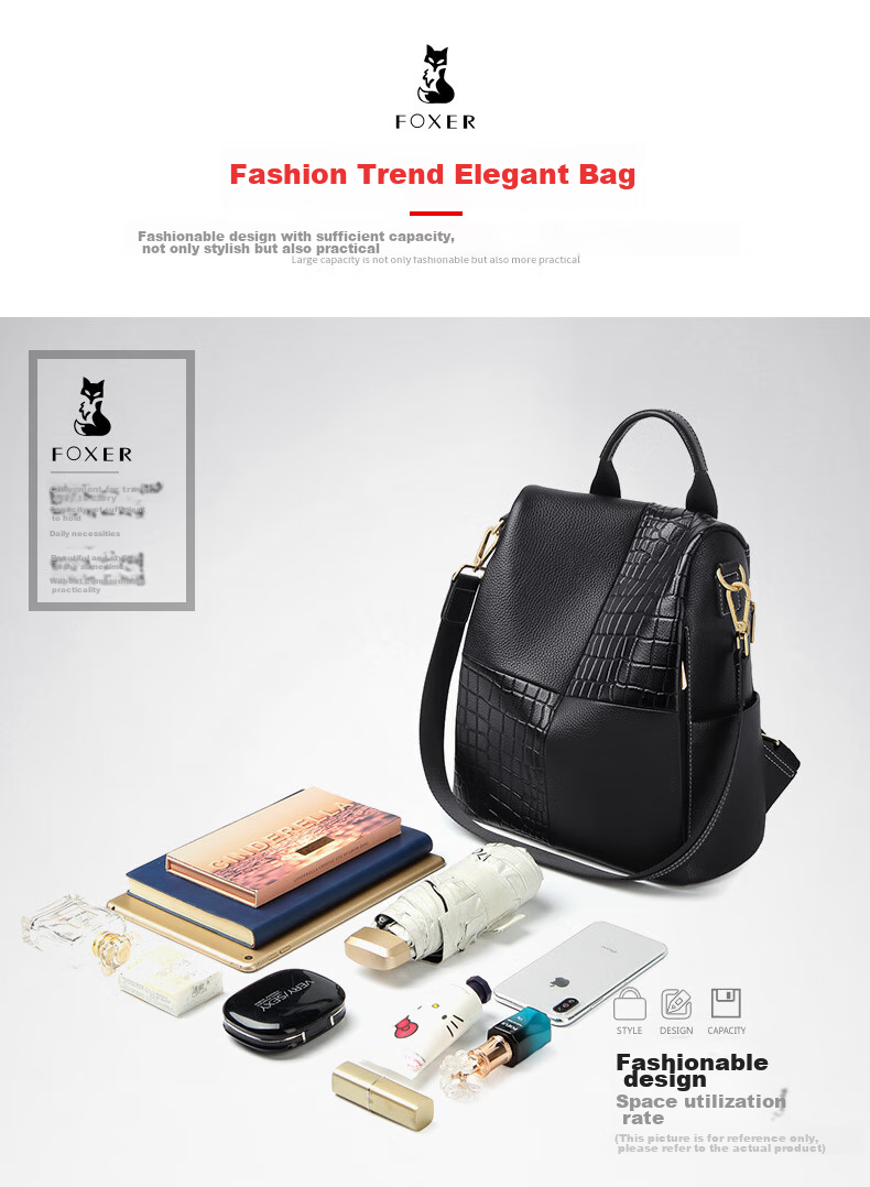 FOXER Leather Women's Backpack, Large Capacity, School Bag, Sports Travel Bag for Women, Valentine's Day Gift 4