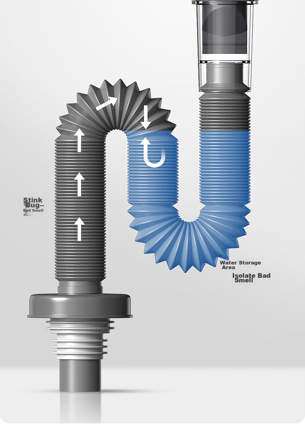 Haili Sink Drain Pipe, Anti-Odor Basin Drain, Flexible Hose Wall Drainage Pipe, ABS Material, 73318Q 10