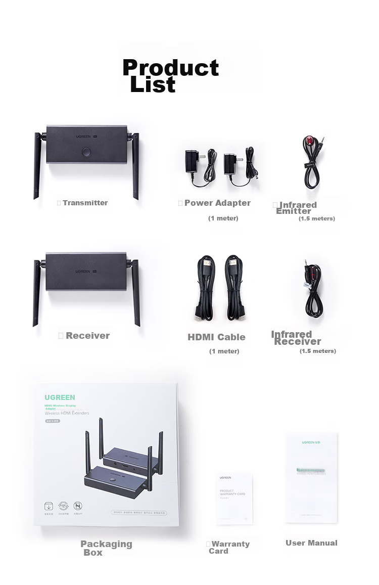 UGREEN HDMI Wireless Screen Mirroring Device, High-Definition Conference Sharing Tool, Compatible with Laptops And Desktop Computers for Connecting to TVs, Monitors, And Projectors, Point-To 200-Meter Transmission Device 60200 30